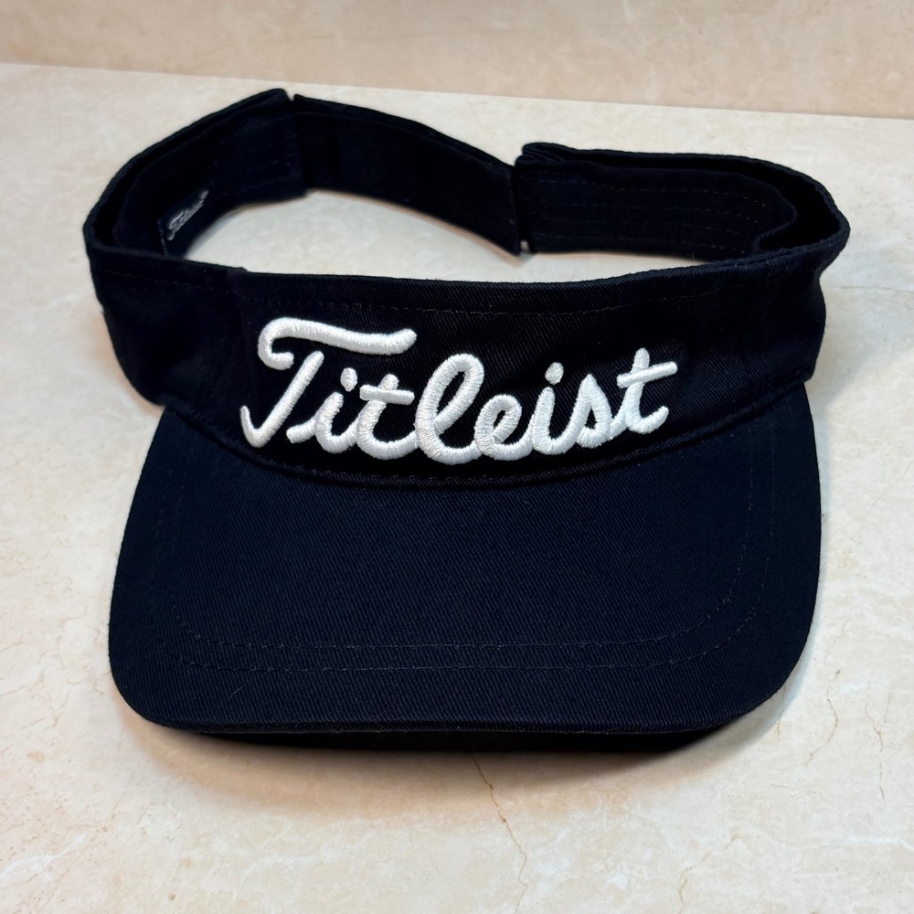 Titleist Black Golf Visor‎ Adjustable Strap White FIRST Embroidered Logo